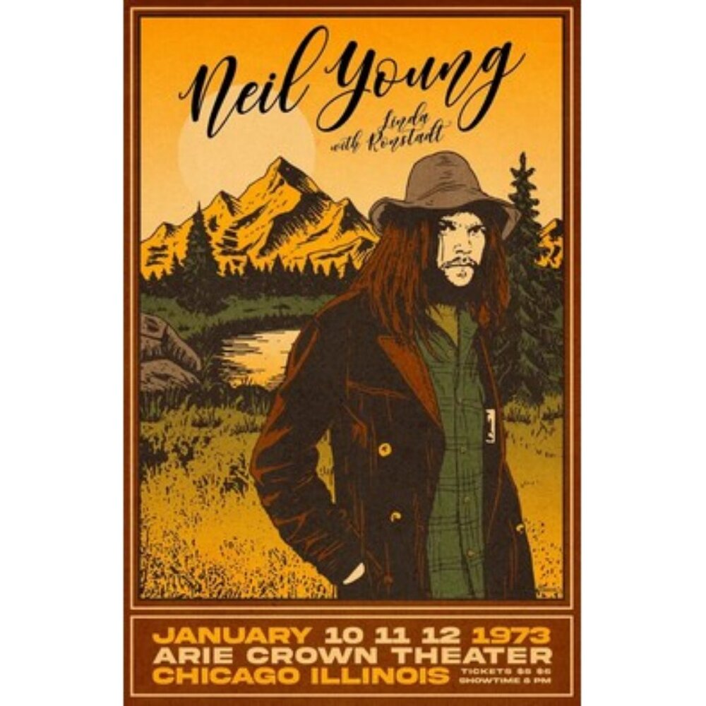 Neil Young & Linda Ronstadt 1973 Concert Poster 12 1/2"x19"